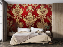 Load image into Gallery viewer, Red and Gold Victorian Damask Wallpaper Mural – Bold Baroque Wall Art – Luxury Bedroom Accent – Elegant Vintage Decor – Stylish Gift