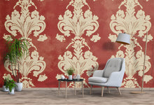 Load image into Gallery viewer, Red Victorian Damask Wallpaper Mural – Bold Baroque Wall Art – Elegant Vintage Accent – Classic Home Decor – Stylish Gift Idea for Holidays