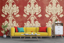 Load image into Gallery viewer, Red Victorian Damask Wallpaper Mural – Bold Baroque Wall Art – Elegant Vintage Accent – Classic Home Decor – Stylish Gift Idea for Holidays