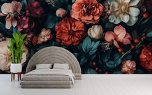 Load image into Gallery viewer, Dark Floral Wallpaper Mural – Boho Botanical Wall Art – Oversized Moody Flower Wall Decor for Bedroom – Romantic Gothic Gift