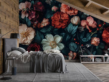 Load image into Gallery viewer, Dark Floral Wallpaper Mural – Boho Botanical Wall Art – Oversized Moody Flower Wall Decor for Bedroom – Romantic Gothic Gift