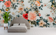 Load image into Gallery viewer, Boho Floral Wallpaper Mural – Colorful Botanical Wall Decor for Bedroom or Nursery – Romantic Cottagecore Peel &amp; Stick Wall Art