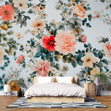 Load image into Gallery viewer, Boho Floral Wallpaper Mural – Colorful Botanical Wall Decor for Bedroom or Nursery – Romantic Cottagecore Peel &amp; Stick Wall Art