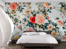 Load image into Gallery viewer, Boho Floral Wallpaper Mural – Colorful Botanical Wall Decor for Bedroom or Nursery – Romantic Cottagecore Peel &amp; Stick Wall Art