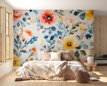 Load image into Gallery viewer, Boho Watercolor Floral Wallpaper Mural – Bright Poppies &amp; Botanicals for Bedroom or Nursery – Removable Wall Art – Custom Sizes