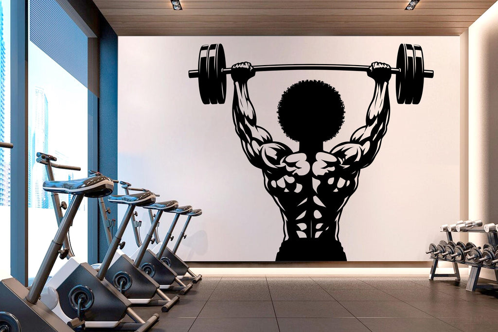 Afro American Men Gym Wall Decal Fitness Wall Art Decor Crossfit Wall Decal Gifts Home Gym Wall Sticker Motivational Wall Decal 774RS