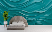 Load image into Gallery viewer, 3D Turquoise Wallpaper Mural for Bedroom – Modern Wavy Texture Wall Decor – Aqua Blue Wave Wall Art – Contemporary Textured Accent Wall
