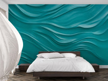 Load image into Gallery viewer, 3D Turquoise Wallpaper Mural for Bedroom – Modern Wavy Texture Wall Decor – Aqua Blue Wave Wall Art – Contemporary Textured Accent Wall
