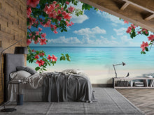 Load image into Gallery viewer, Tropical Beach Wallpaper Mural with Hibiscus Flowers – Island Paradise Wall Art – Ocean Coastal Floral Wallpaper – Summer Bedroom