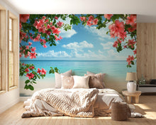 Load image into Gallery viewer, Tropical Beach Wallpaper Mural with Hibiscus Flowers – Island Paradise Wall Art – Ocean Coastal Floral Wallpaper – Summer Bedroom