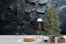 Load image into Gallery viewer, 3D Slate Texture Wallpaper – Dark Rock Stone Wall Mural for Living Room or Office – Realistic Industrial Wallpaper – Modern Black Stone Wall