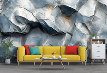 Load image into Gallery viewer, 3D Textured Rock Wallpaper – Blue Stone Wall Mural with Gold Veins – Realistic Geode Texture Wallpaper for Modern Living Room Office