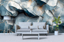 Load image into Gallery viewer, 3D Textured Rock Wallpaper – Blue Stone Wall Mural with Gold Veins – Realistic Geode Texture Wallpaper for Modern Living Room Office