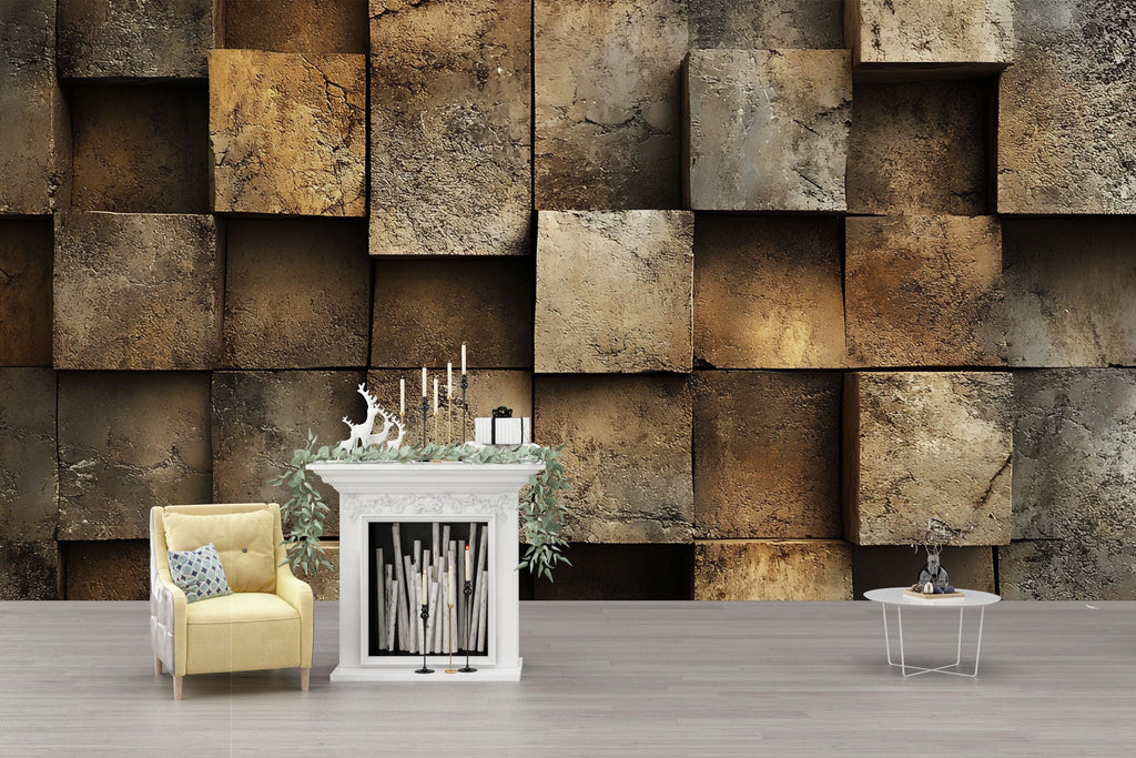 3D Texture Block Stone Wallpaper for Walls – Rustic Modern Faux Stone Wall Mural – Industrial Textured Wallpaper for Living Room Office