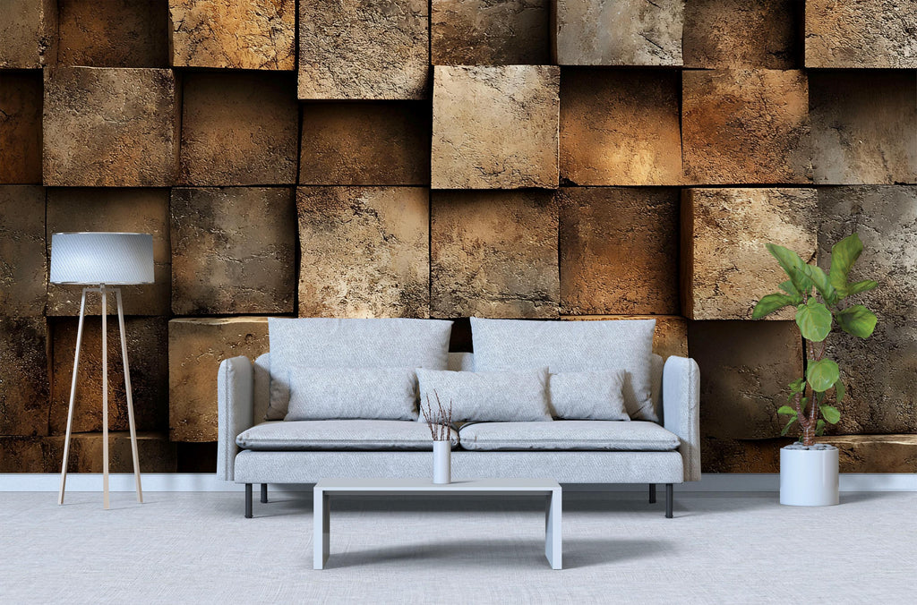 3D Texture Block Stone Wallpaper for Walls – Rustic Modern Faux Stone Wall Mural – Industrial Textured Wallpaper for Living Room Office