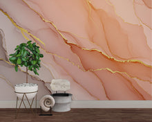 Load image into Gallery viewer, Blush Pink Marble Wallpaper with Gold Veins | Soft Feminine Luxurious Peel and Stick Wall Mural | Modern Chic Bathroom Decor Wallpaper 777RS