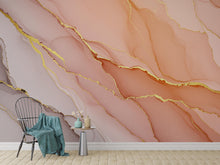 Load image into Gallery viewer, Blush Pink Marble Wallpaper with Gold Veins | Soft Feminine Luxurious Peel and Stick Wall Mural | Modern Chic Bathroom Decor Wallpaper 777RS