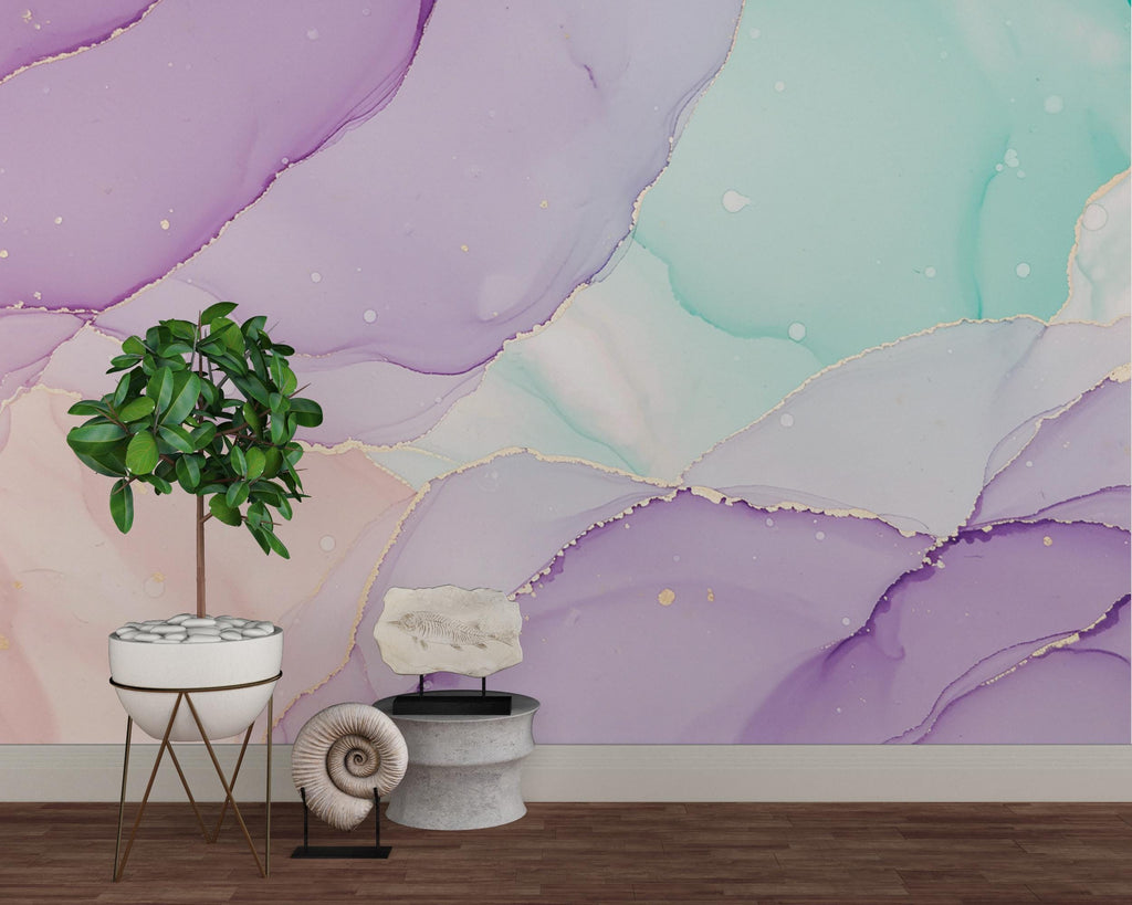 Mother of Pearl Iridescent Wallpaper | Pastel Lavender Blush Mint Wall Mural | Shimmering Pearl Glow Peel and Stick Decor 781RS