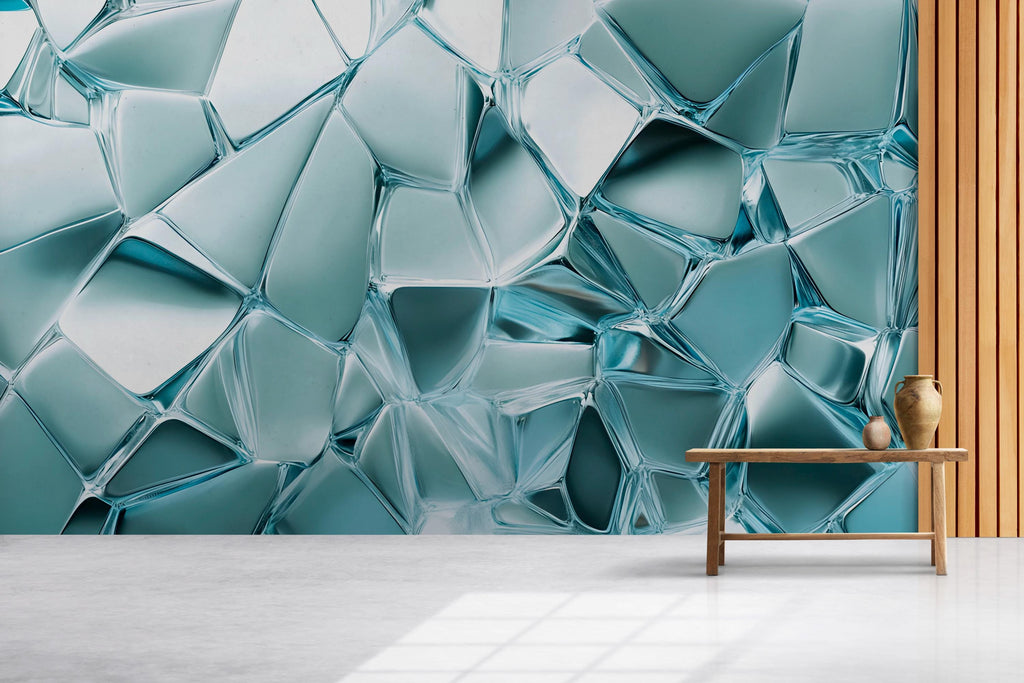 3D Ice Texture Wallpaper Mural for Walls | Modern Abstract Blue Cracked Glass Look Wall Art | Cool Textured Wall Decor for Bedroom