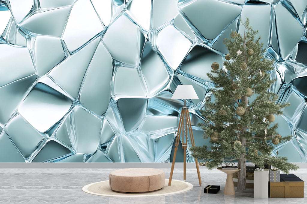 3D Ice Texture Wallpaper Mural for Walls | Modern Abstract Blue Cracked Glass Look Wall Art | Cool Textured Wall Decor for Bedroom