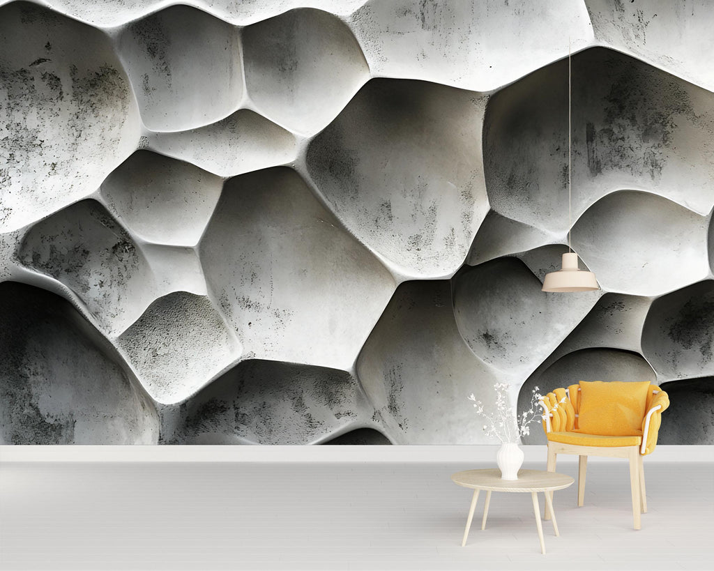 3D Honeycomb Concrete Texture Wallpaper – Abstract Modern Wall Mural for Living Room, Office or Loft | Industrial Wall Decor