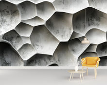 Load image into Gallery viewer, 3D Honeycomb Concrete Texture Wallpaper – Abstract Modern Wall Mural for Living Room, Office or Loft | Industrial Wall Decor