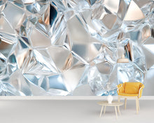 Load image into Gallery viewer, 3D Crystal Ice Shard Wallpaper – Abstract Textured Glass Wall Mural for Modern Interiors | Cool Blue Wall Art for Office, Bedroom, Loft