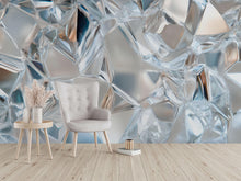 Load image into Gallery viewer, 3D Crystal Ice Shard Wallpaper – Abstract Textured Glass Wall Mural for Modern Interiors | Cool Blue Wall Art for Office, Bedroom, Loft
