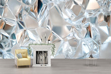 Load image into Gallery viewer, 3D Crystal Ice Shard Wallpaper – Abstract Textured Glass Wall Mural for Modern Interiors | Cool Blue Wall Art for Office, Bedroom, Loft