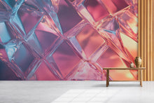 Load image into Gallery viewer, 3D Holographic Crystal Wallpaper – Iridescent Glass Textured Wall Mural in Pink Purple &amp; Blue | Modern Peel and Stick Wall Art