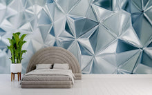 Load image into Gallery viewer, 3D Geometric Crystal Wallpaper – Silver Blue Prism Wall Mural | Faceted Texture Peel &amp; Stick Wall Decor | Modern Abstract Accent Wall