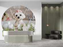 Load image into Gallery viewer, Dog Grooming Wall Mural – White Maltese Puppy in Bathtub with Floral Crown | Pet Spa Wall Art for Grooming Salon, Dog Wash, Vet Clinic Decor