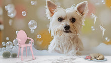 Load image into Gallery viewer, Yorkie Dog Grooming Wall Mural – Bubble Bath Puppy Pet Salon Wallpaper | Cute Dog Spa Decor, Grooming Studio Backdrop, Pet Business Wall Art