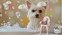 Load image into Gallery viewer, Yorkie Dog Grooming Wall Mural – Bubble Bath Puppy Pet Salon Wallpaper | Cute Dog Spa Decor, Grooming Studio Backdrop, Pet Business Wall Art