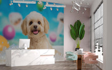 Load image into Gallery viewer, Bubble Bath Dog Wall Mural – Grooming Salon Wallpaper for Pet Spa &amp; Dog Wash Decor | Cute Puppy Wall Art for Groomers, Vet Clinics