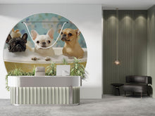 Load image into Gallery viewer, Whimsical Dog Spa Wallpaper For Pet Grooming Salon Wall Decor – French Bulldog Bubble Bath Mural – Cute Dog Grooming Poster For Dog Spa Wall