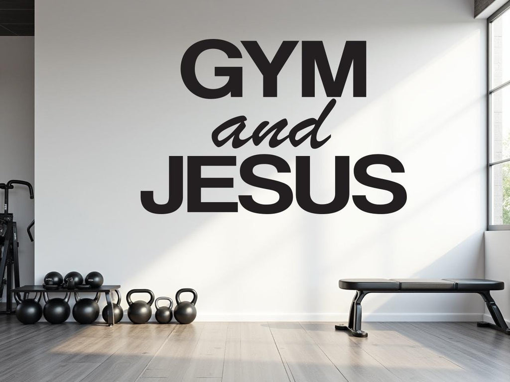 Gym and Jesus wall decal, Religious Wall Sign, Christian Wall Words, Gym wall decal Fitness Wall Art, Church Wall Decor, Religious Art 784RS