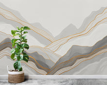 Load image into Gallery viewer, Abstract Marble Mountain Wallpaper with Gold Veins | White Grey Marble Peaks Peel and Stick Wall Mural | Subtle Luxury Wall Decor 786RS