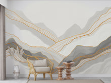 Load image into Gallery viewer, Abstract Marble Mountain Wallpaper with Gold Veins | White Grey Marble Peaks Peel and Stick Wall Mural | Subtle Luxury Wall Decor 786RS