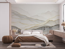Load image into Gallery viewer, Abstract Marble Mountain Wallpaper with Gold Veins | White Grey Marble Peaks Peel and Stick Wall Mural | Subtle Luxury Wall Decor 787RS