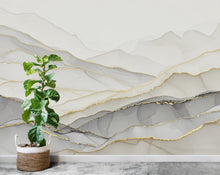 Load image into Gallery viewer, Abstract Marble Mountain Wallpaper with Gold Veins | White Grey Marble Peaks Peel and Stick Wall Mural | Subtle Luxury Wall Decor 787RS