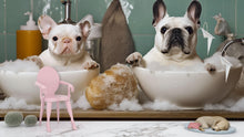 Load image into Gallery viewer, French Bulldog Grooming Wallpaper With Funny Dogs In Bubble Bath Bowls | Cute Dog Spa Wall Mural | Groomer Decor Gift For Pet Salon