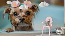 Load image into Gallery viewer, Yorkie Dog Grooming Spa Wallpaper With Cute Floral Bath Scene | Pet Salon Wall Mural For Groomers Pretty Dog Decor Gift For Grooming Studio