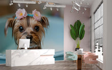 Load image into Gallery viewer, Yorkie Dog Grooming Spa Wallpaper With Cute Floral Bath Scene | Pet Salon Wall Mural For Groomers Pretty Dog Decor Gift For Grooming Studio