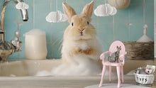 Load image into Gallery viewer, Cute Bunny Grooming Spa Wallpaper With Fluffy Rabbit In Bathtub | Adorable Animal Mural For Pet Salon Or Kids Spa | Pastel Wall Art Gift