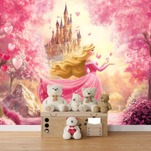 Load image into Gallery viewer, Princess Castle Wall Mural – Pink Fantasy Fairy Tale Wallpaper for Kids Room, Girls Bedroom Decor Vn093