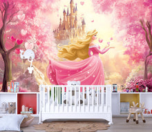 Load image into Gallery viewer, Princess Castle Wall Mural – Pink Fantasy Fairy Tale Wallpaper for Kids Room, Girls Bedroom Decor Vn093