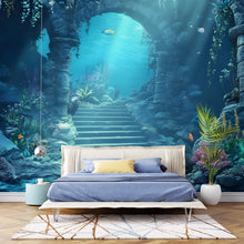 Load image into Gallery viewer, Underwater Ruins Wall Mural – 3D Ocean Bedroom Wallpaper – Deep Sea Fantasy Decor – Aquatic Archway Backdrop Vn094