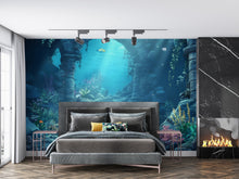 Load image into Gallery viewer, Underwater Ruins Wall Mural – 3D Ocean Bedroom Wallpaper – Deep Sea Fantasy Decor – Aquatic Archway Backdrop Vn094