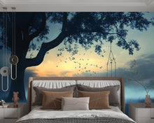 Load image into Gallery viewer, Tree Swing Sunset Wall Mural – Serene Forest Bedroom Wallpaper, Nature Landscape Art for Modern Home Decor Vn097